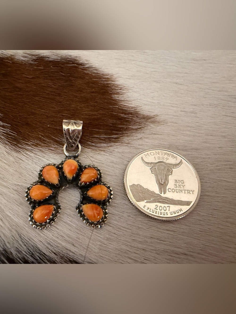 ❤️ Spiny Oyster Navajo Style Decorative NAJA Sterling Silver Pendant 1.39”L - Picture 6 of 12